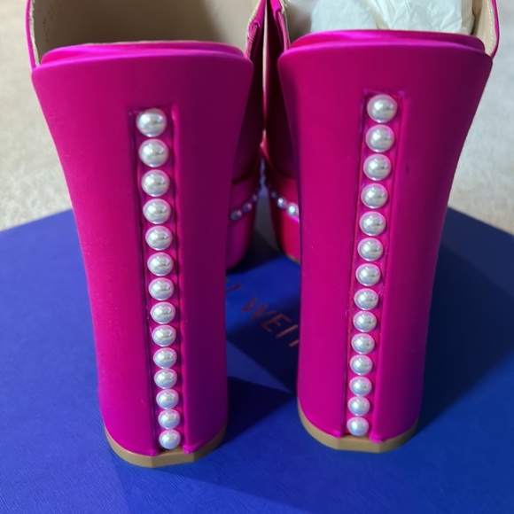 NEW Stuart Weitzman SkyHi satin platform sandals - Picture 6 of 16